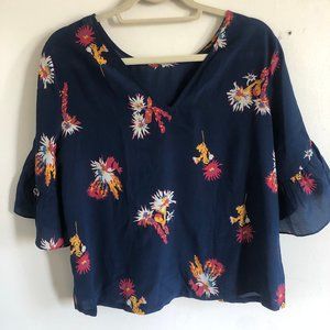 MADEWELL BLUE FLORAL SILK BLOUSE XXS - FIT S